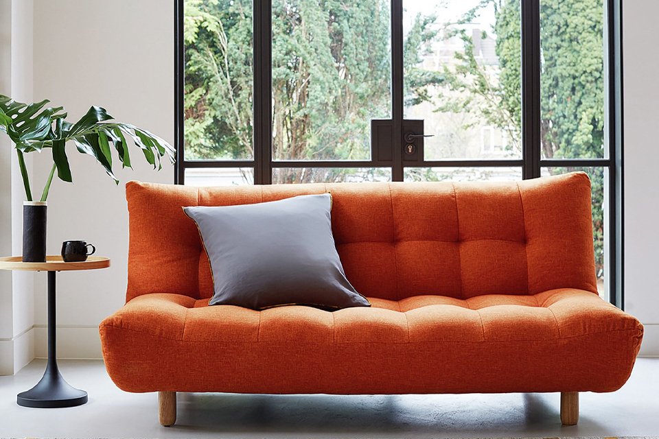 Orange sofa bed.